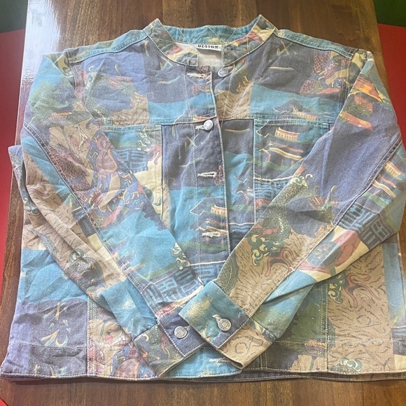 Chico's Jackets & Blazers - Chico's Blue and Green Oriental Cotton Jacket